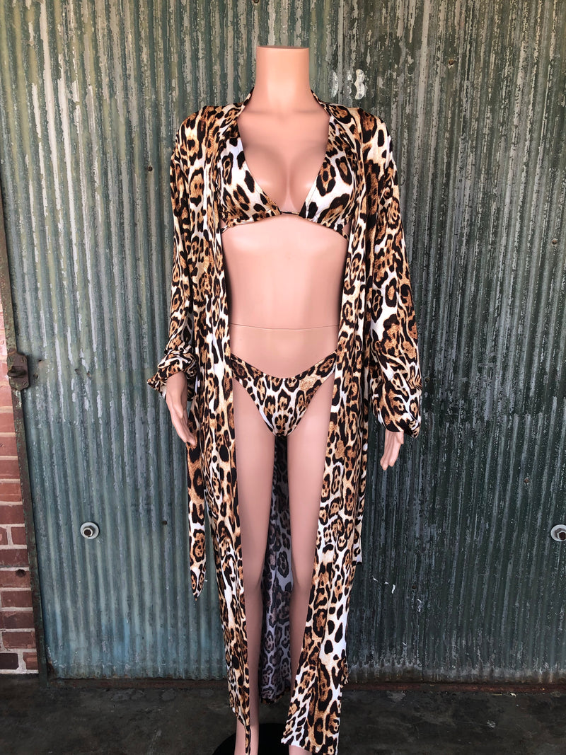 Leopard bell sleeve robe