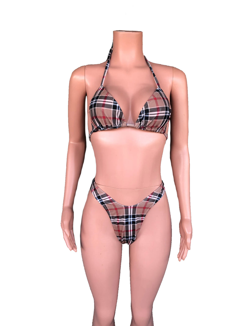 Tartan high cut bikini   S